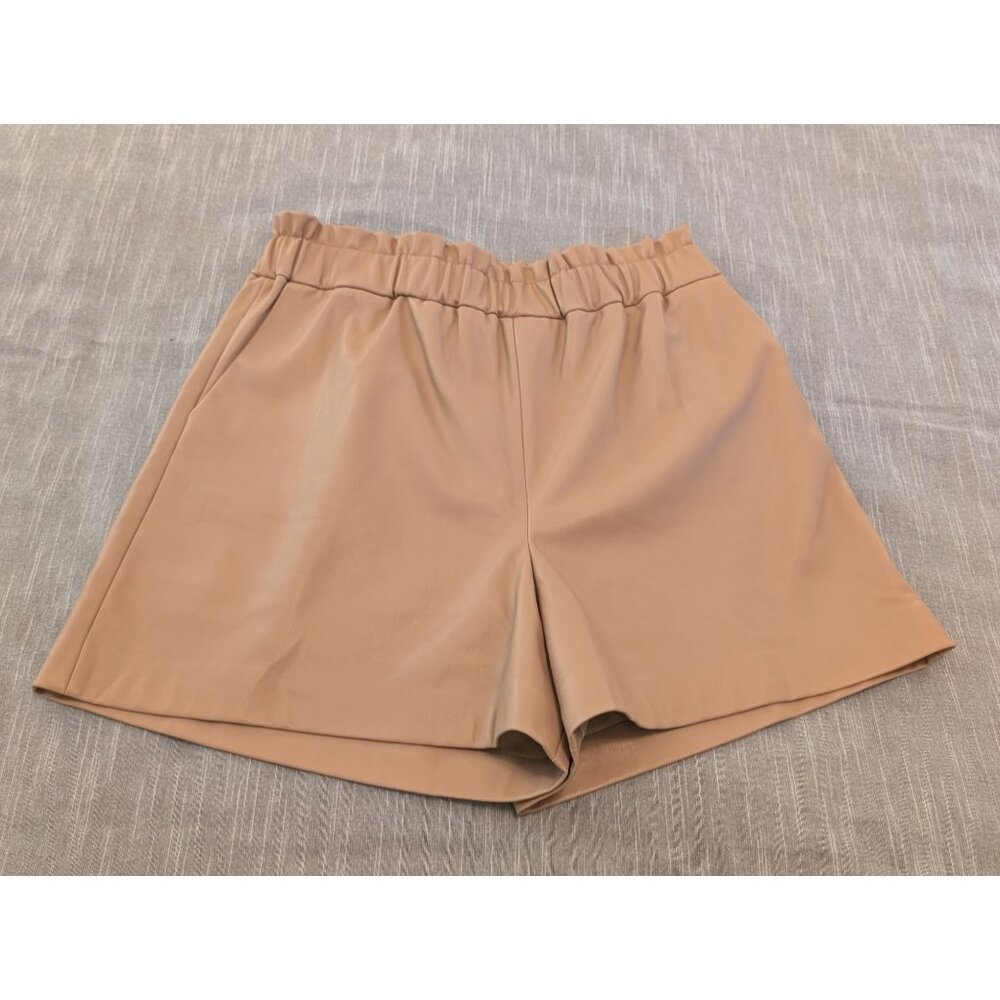 The Drop Womens Tan Faux Leather High-Waisted Shorts Size L Cute Fall Clothing